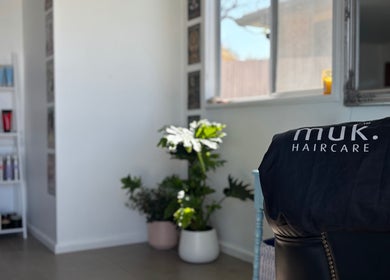 Relaxing corner with haircare products at Tathra HairStudio, Tathra, New South Wales, AU.