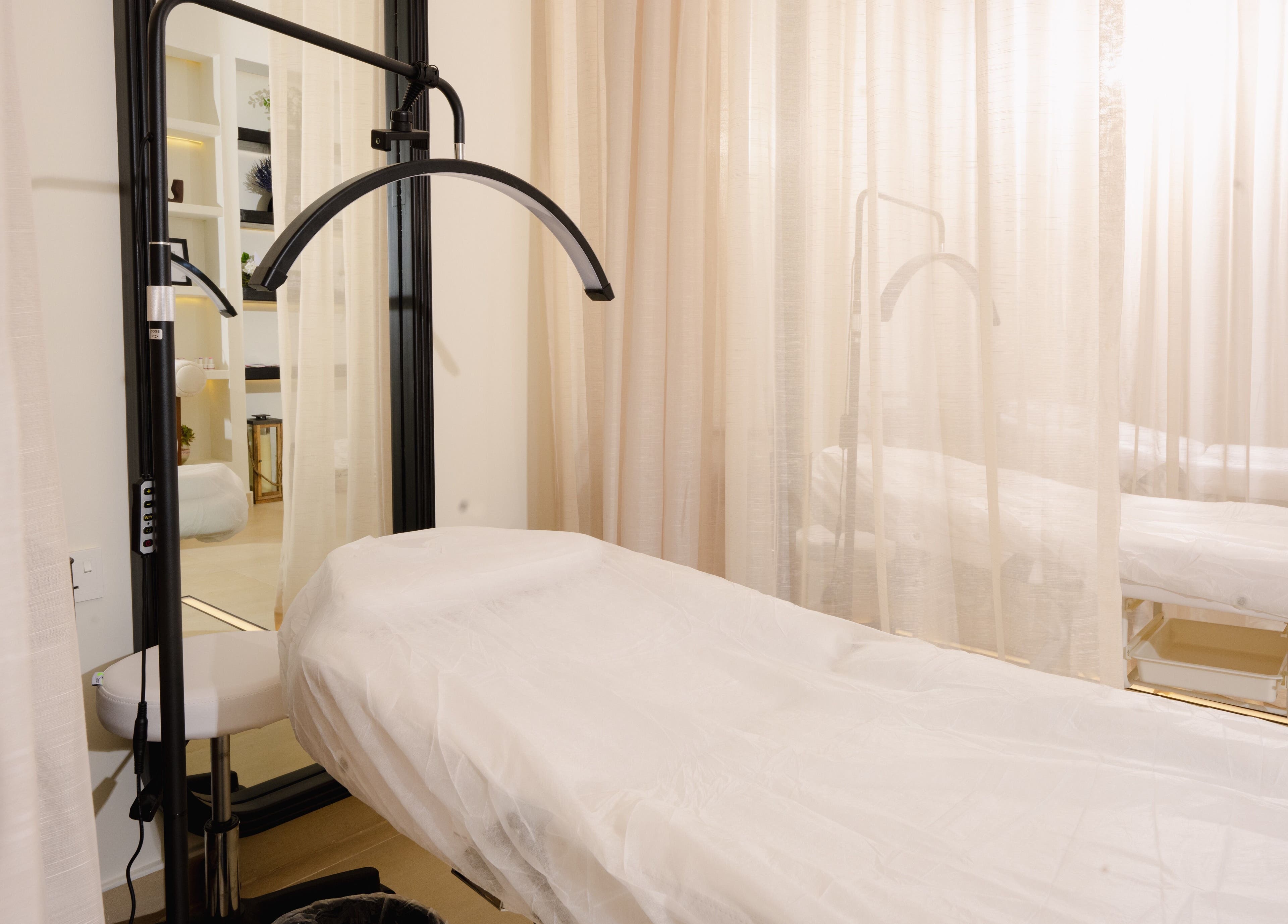 Tranquil treatment area at Hello Lashes, Riyadh, Riyadh Province, SA with soft lighting and a treatment bed.