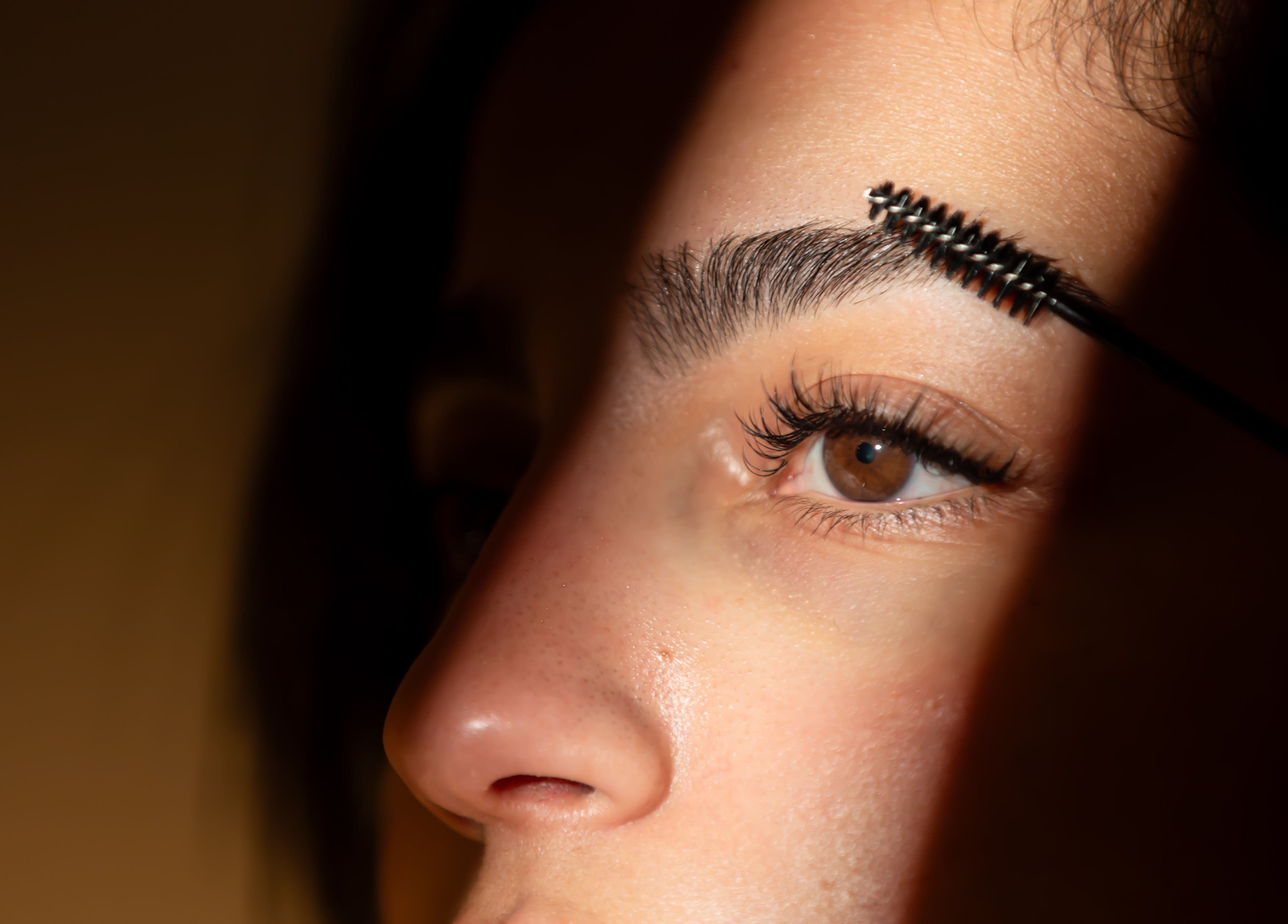 Close-up of eyebrow grooming at Hello Lashes, Riyadh, Riyadh Province, SA.