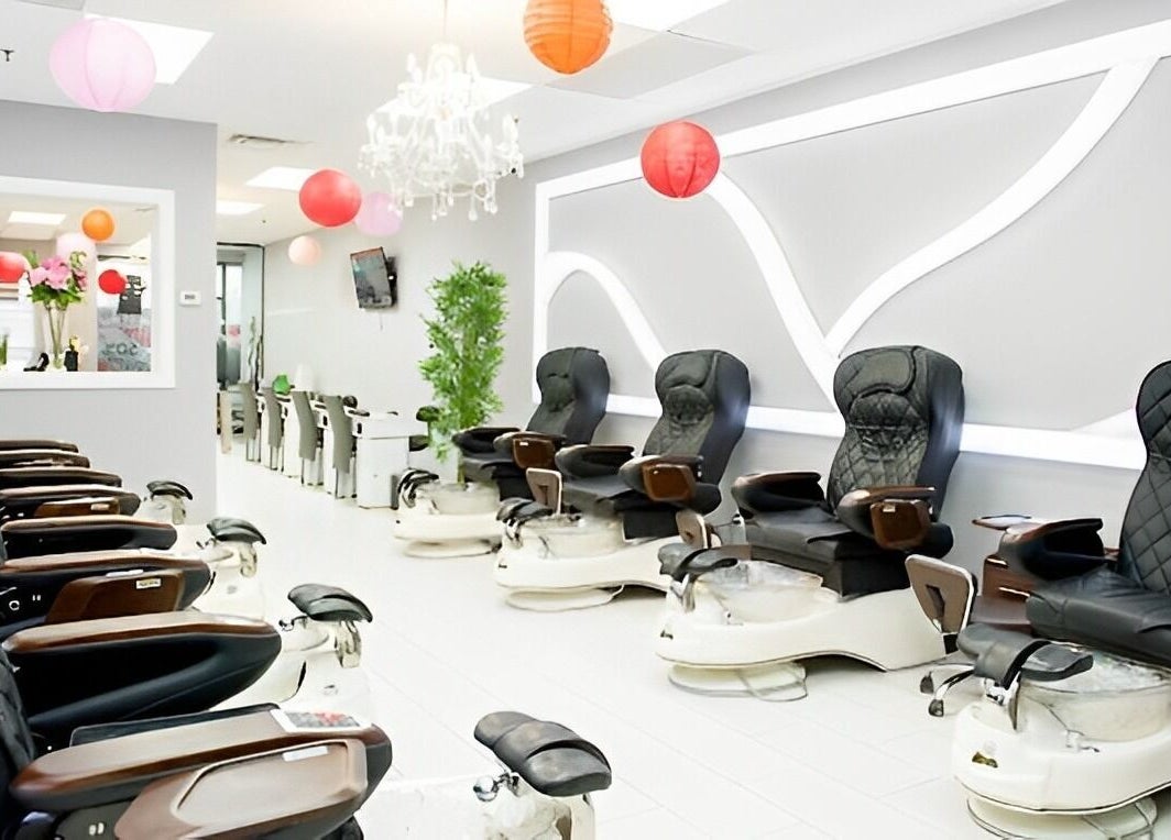 Luxury pedicure chairs at Leah's Nails Davis, Newmarket, Ontario, CA. Modern, relaxing ambiance.