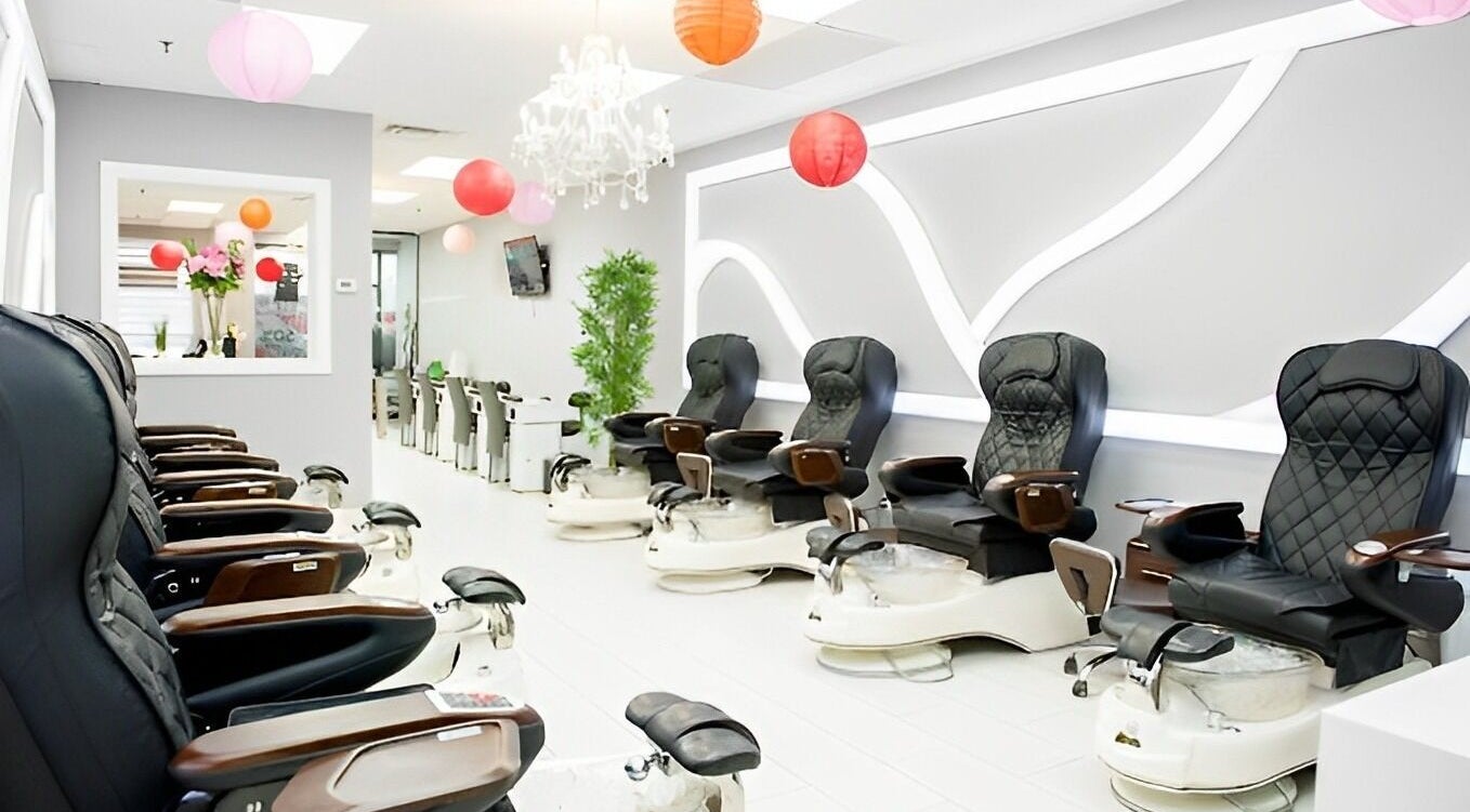 Luxury pedicure chairs at Leah's Nails Davis, Newmarket, Ontario, CA. Modern, relaxing ambiance.