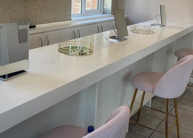 Glamour's chic beauty station in Bawtry, England, GB with luxurious seating and modern aesthetics.