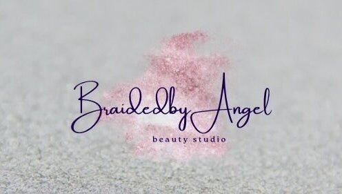 BraidedByAngel beauty studio logo on a soft pink background, North Hollywood, California, US.