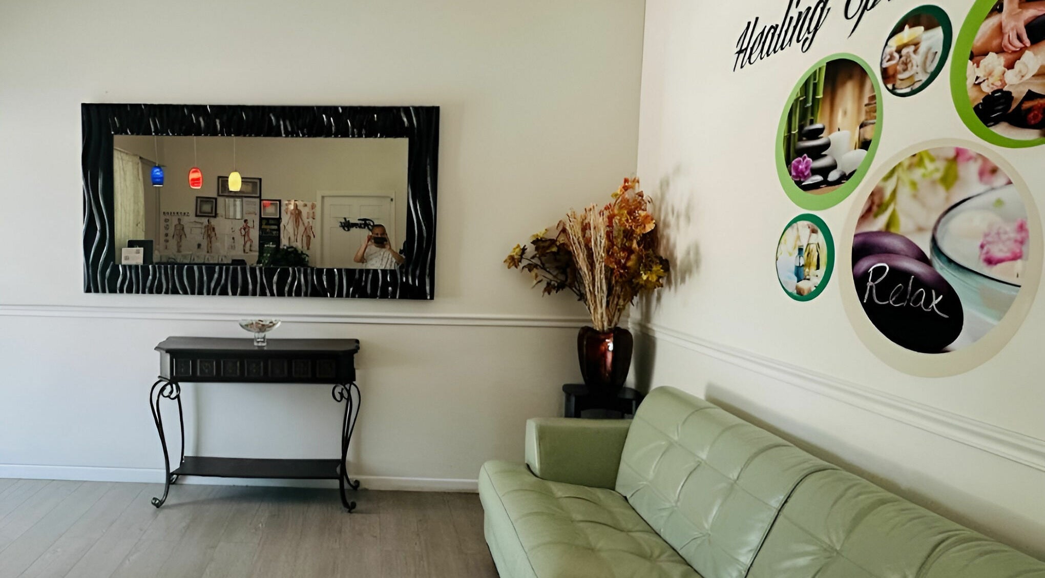 Relaxing lobby of Healing Spa & Massage, West Palm Beach, Florida, US with cozy decor and soothing ambiance.