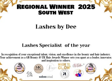 Lashes by Dee, Weymouth, England, GB, wins Lashes Specialist of the Year 2025 for top beauty talent.