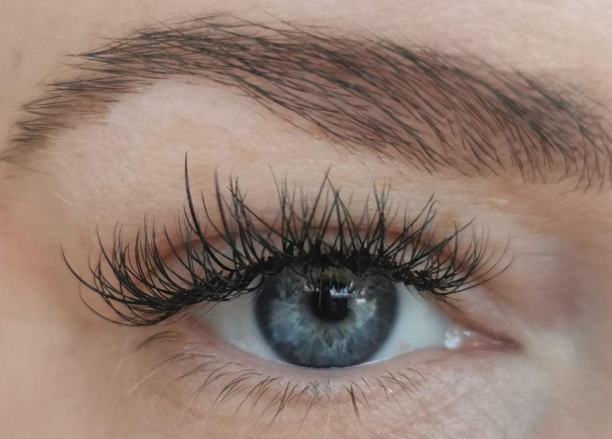 Close-up of eyelash extensions at Lashes by Dee, Weymouth, England, GB.