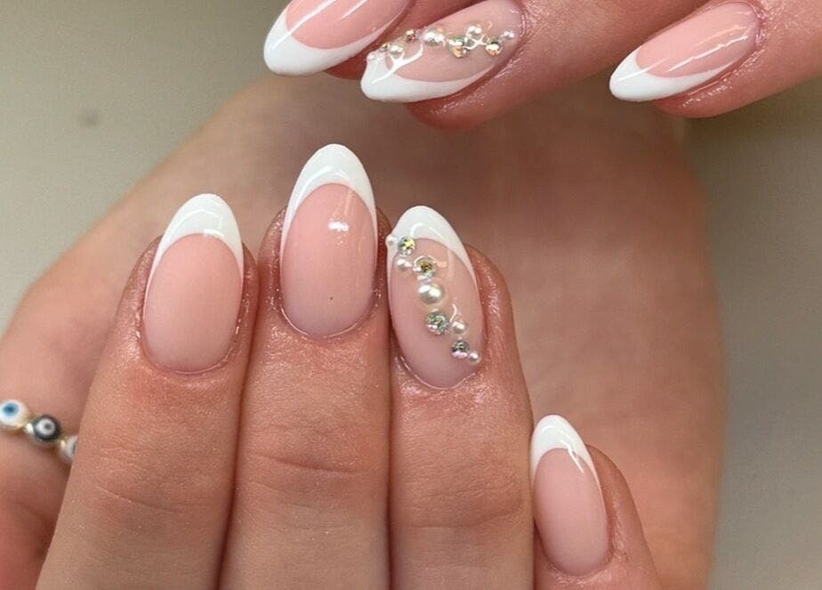 Elegant French manicure with rhinestones at By Emer, Carlow, Carlow, IE.