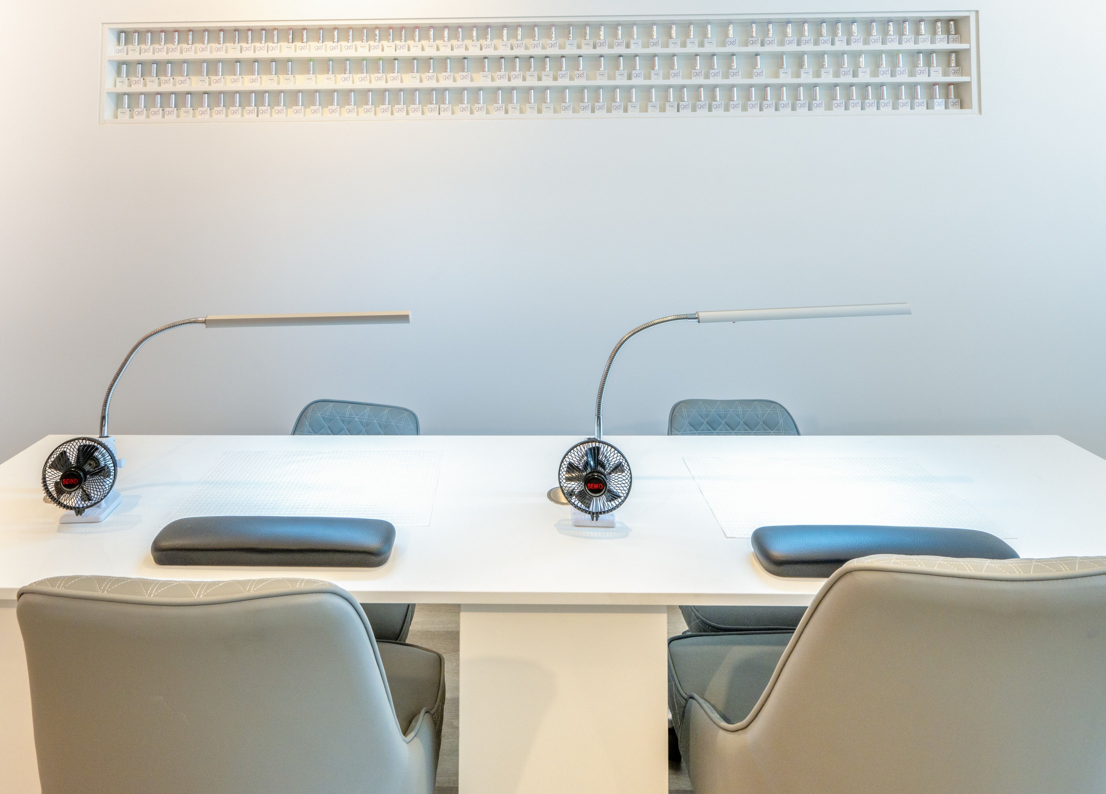 Elegant manicure station at Code Rose - Yarraville, Melbourne, Victoria, AU. Modern, spacious, and inviting.