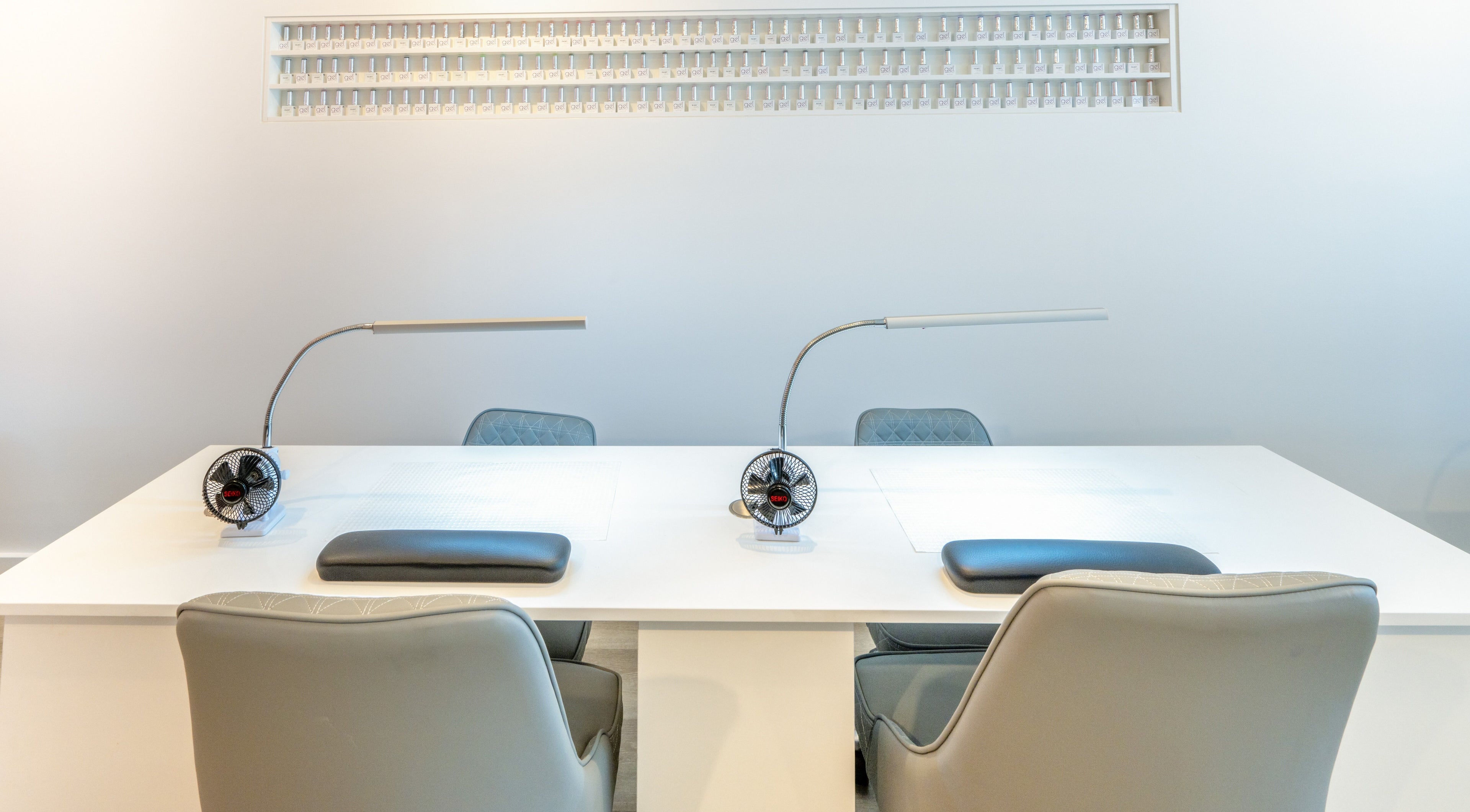 Elegant manicure station at Code Rose - Yarraville, Melbourne, Victoria, AU. Modern, spacious, and inviting.