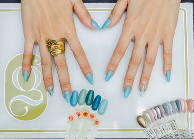 Stylish aqua manicure at Glamore Beauty Lounge Lapaz Branch, Iloilo City, Western Visayas, PH.