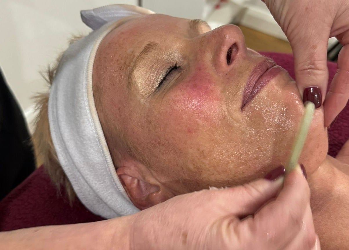 Facial treatment at Catherine Rebalance Therapies in Sheffield, England, GB enhances skin glow and relaxation.
