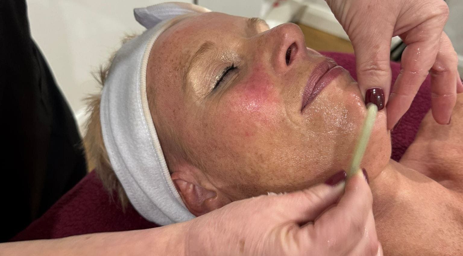 Facial treatment at Catherine Rebalance Therapies in Sheffield, England, GB enhances skin glow and relaxation.