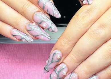 Elegant pink and silver manicure at Clouds Beauty Studio, London, England, GB.