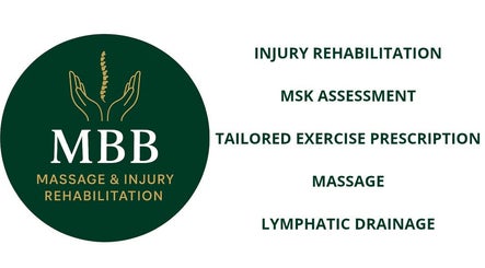 MBB MASSAGE & INJURY REHABILITATION logo with services list in Haydock, England, GB.