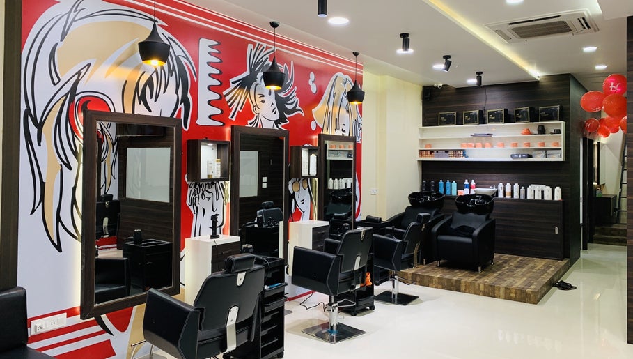 Modern interior at Jawed Habib Hair and Beauty - Sindhu Bhavan Road, Ahmedabad, Gujarat, IN with artistic wall art.