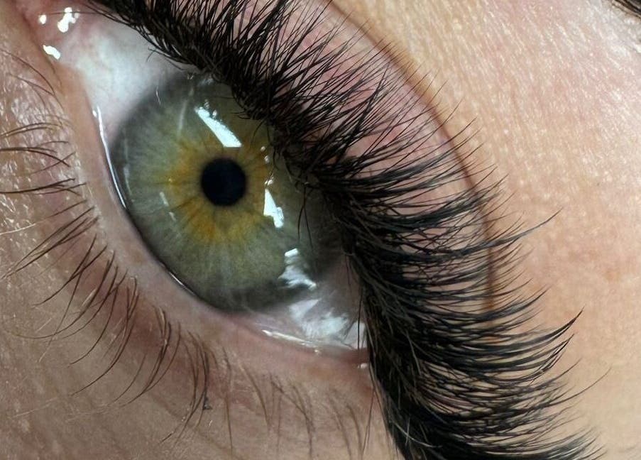 Close-up of lush eyelashes at Billie's Lashes, Sheffield, England, GB.