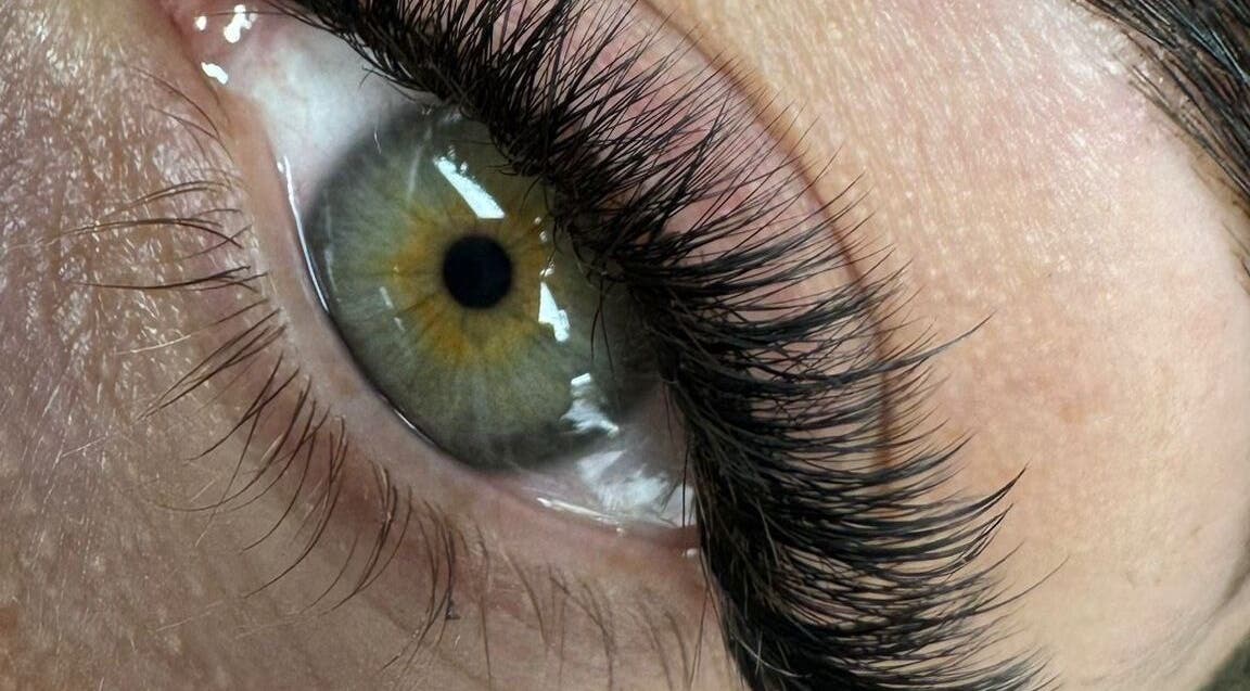Close-up of lush eyelashes at Billie's Lashes, Sheffield, England, GB.