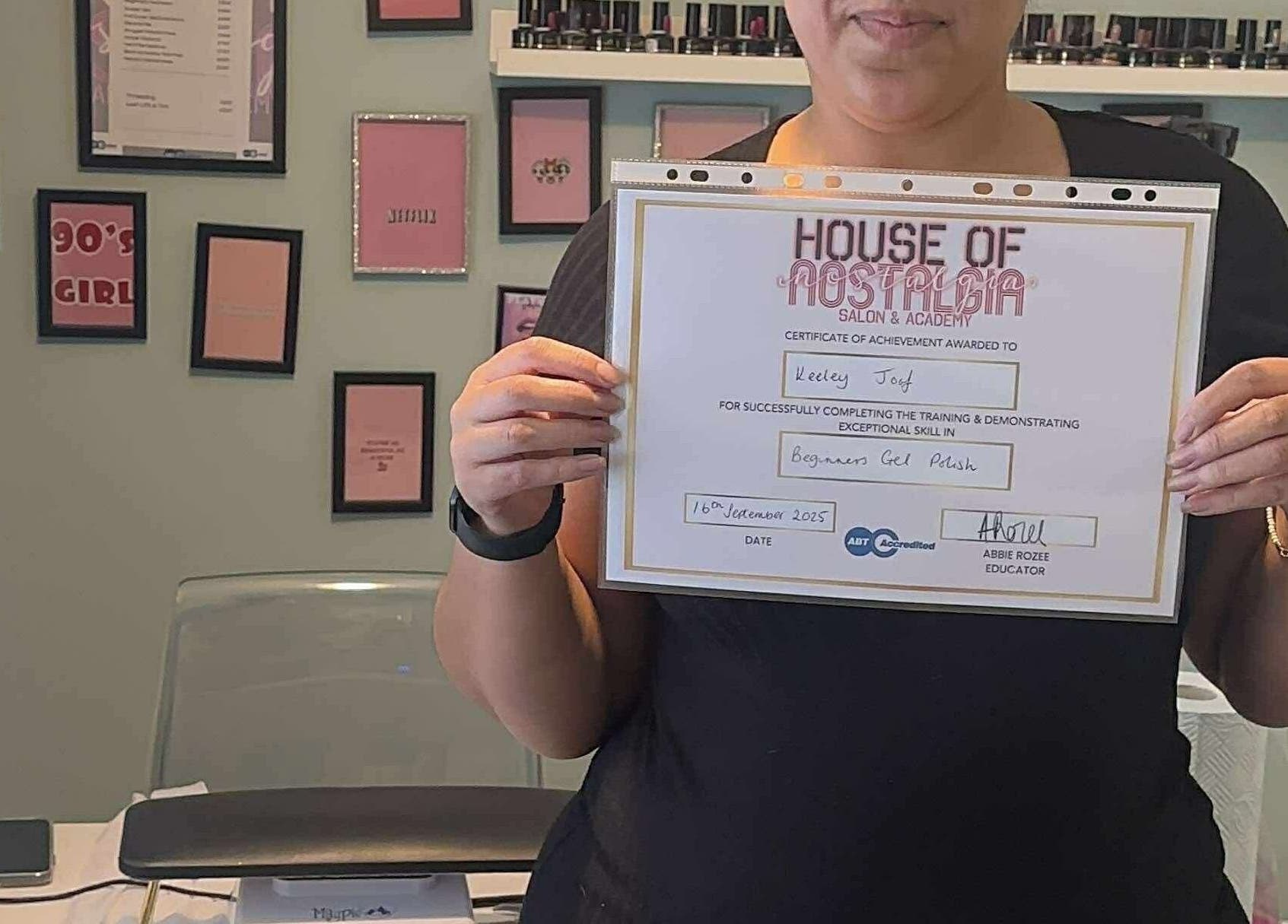 Certificate holder at By Keeley, Leicester, England, GB showcasing nail care expertise and achievement.