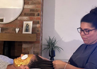 Relaxing spa treatment at By Keeley in Leicester, England, GB with a gold face mask application.