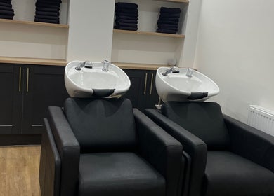Elegant wash stations at The Hair Edit, Manchester, England, GB. Perfect for a relaxing hair treatment.