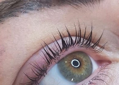 Close-up of enhanced eyelashes at Beauty with Sammie, Coventry, England, GB.