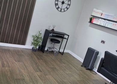Modern interior of Joanne Slattery Hair at Hope Hair Studio, Blackburn, Scotland, GB with stylish decor.