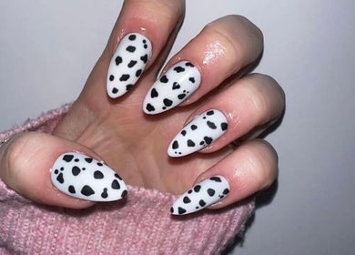 Elegant black and white nail art at Radiance By Becca, Halifax, England, GB.