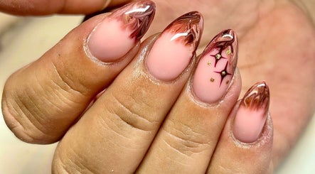 Elegant pink and brown nail art from Radiance By Becca in Halifax, England, GB.