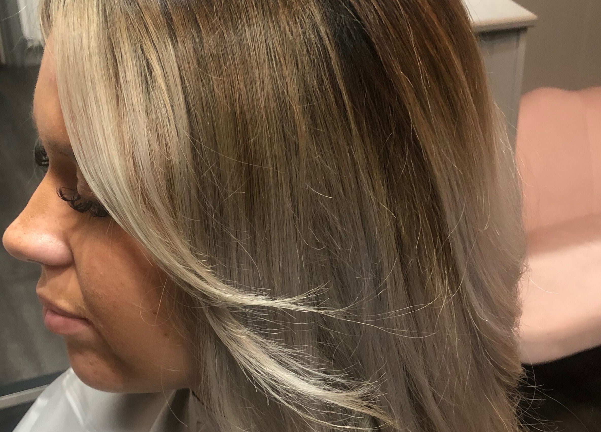 Stylish blonde ombre hairstyle at Platinum HQ, Caerphilly, Wales, GB.