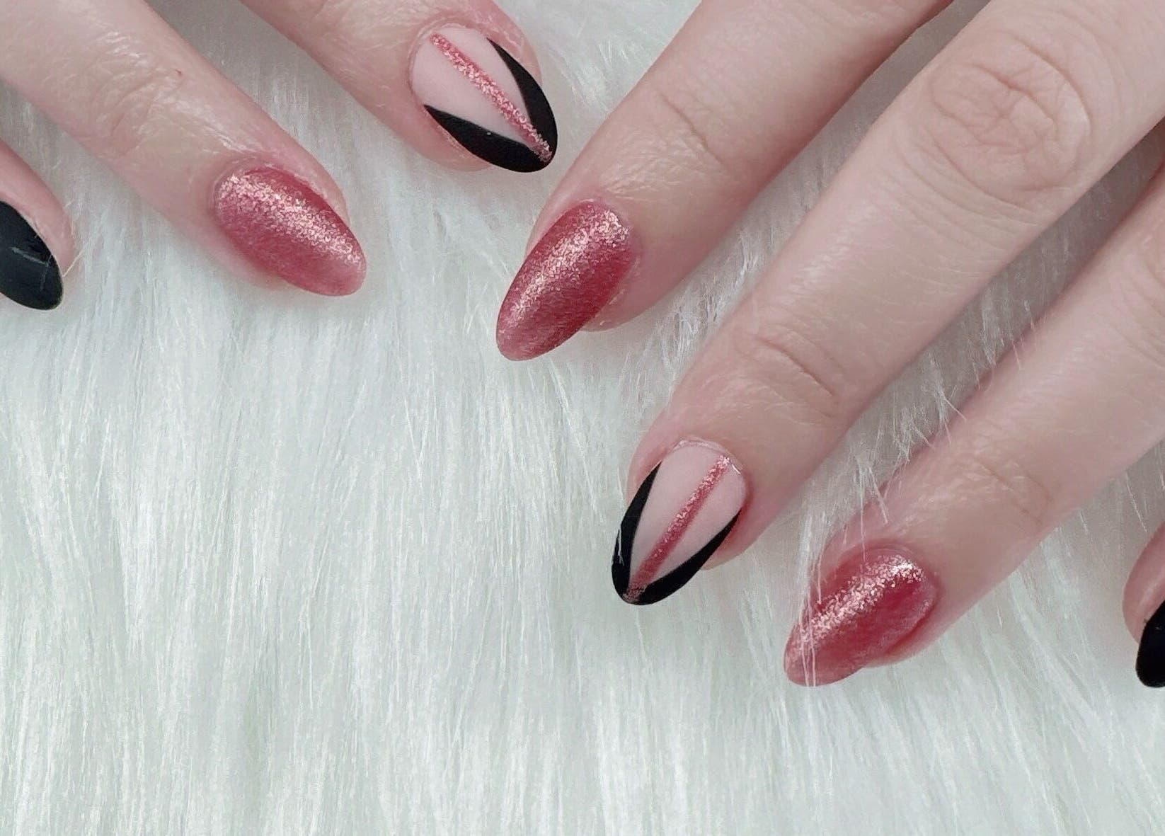 Elegant black and rose gold nails at TK Nails and Beauty (Rosanna), Melbourne, Victoria, AU.