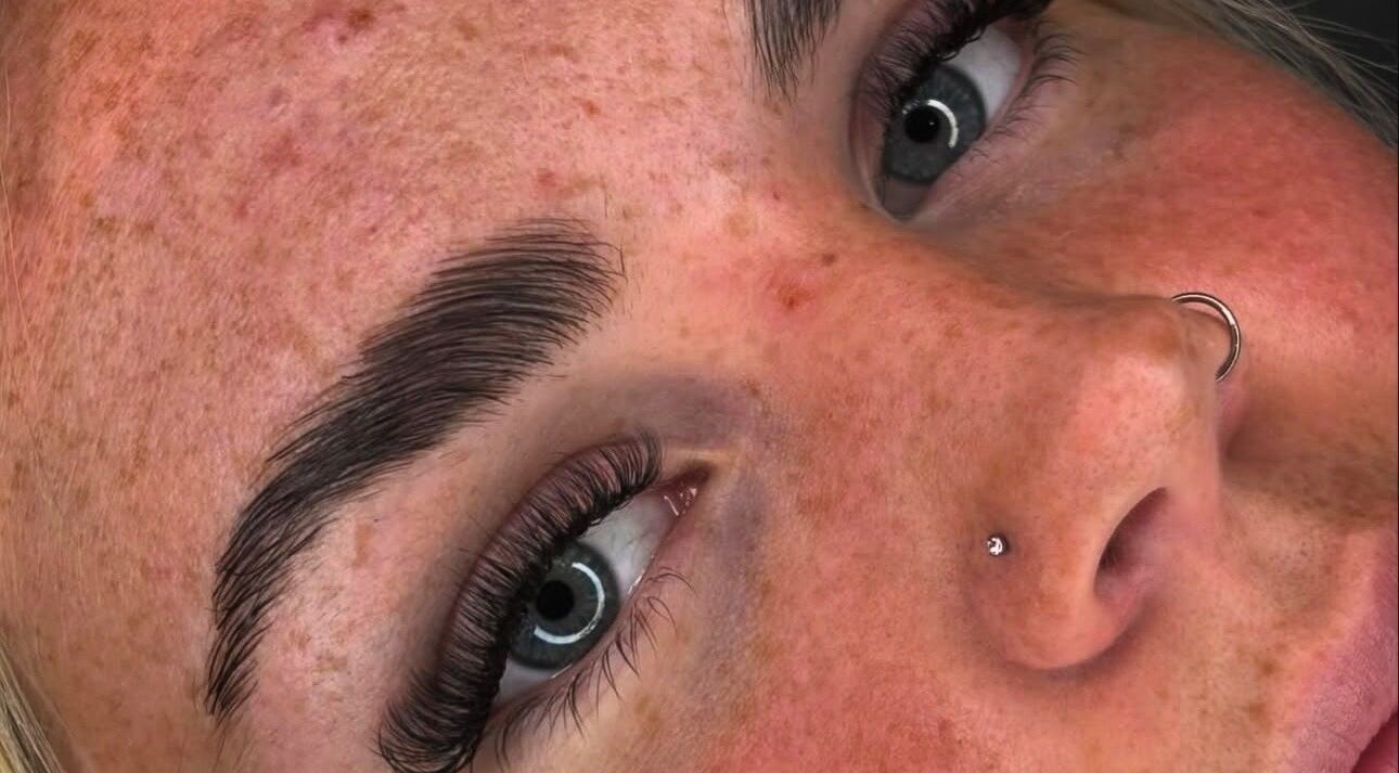 Close-up of polished eyebrows and lashes at Beauty by Amber, Kirkliston, Scotland, GB.