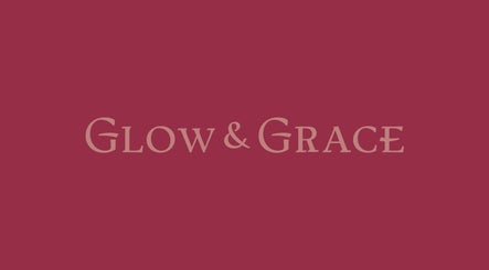 Glow & Grace - Home Service logo against a crimson background, showcasing elegance in Riyadh, SA.