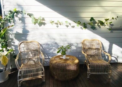 Cozy outdoor seating at Elements Bodyworks in Doubleview, Western Australia, AU under natural sunshine.
