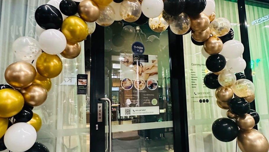 Elegant balloon arch welcomes you to Mel's Massage & Reflexology - Mount Lawley, Western Australia, AU.