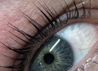 Close-up of enhanced eyelashes at Superfine Cosmetics, Ruthin, Wales, GB.