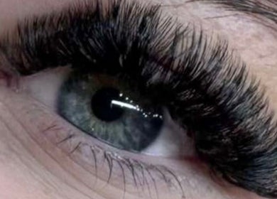 Close-up of eye with lush lashes at Superfine Cosmetics, Ruthin, Wales, GB.