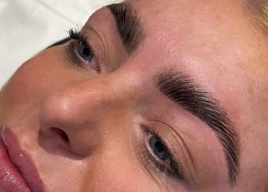Closeup of professionally groomed eyebrows at Glow Up Lash & Brow, East Cowick, England, GB.