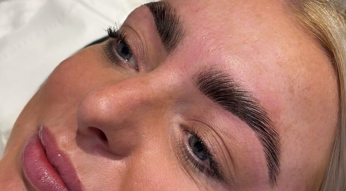 Closeup of professionally groomed eyebrows at Glow Up Lash & Brow, East Cowick, England, GB.