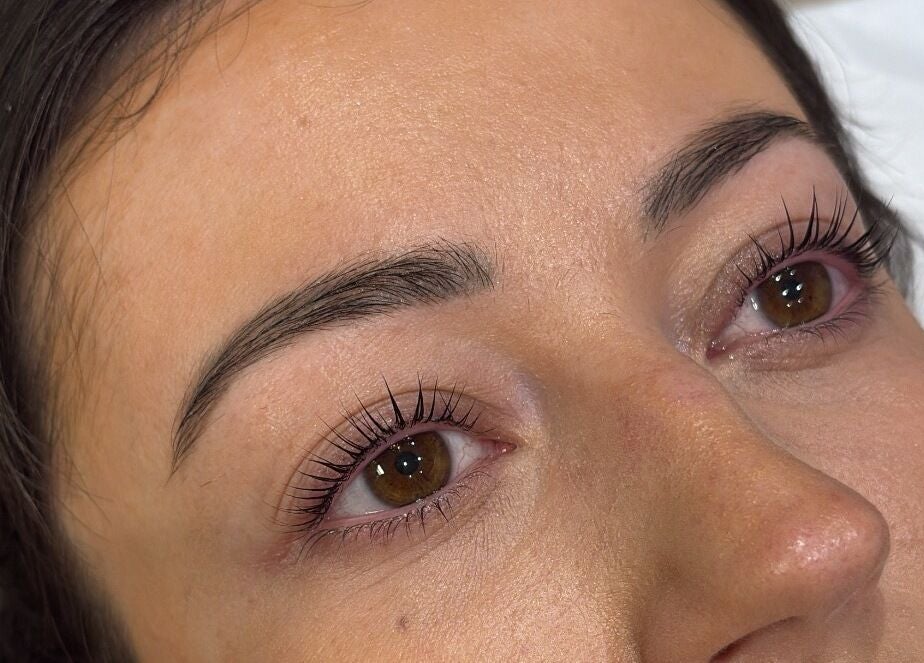 Close-up of enhanced lashes and brows at Glow Up Lash & Brow, East Cowick, England, GB.