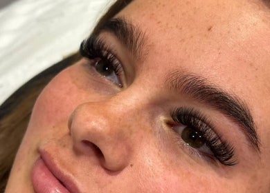 Close-up of expertly applied lashes at Glow Up Lash & Brow, East Cowick, England, GB.