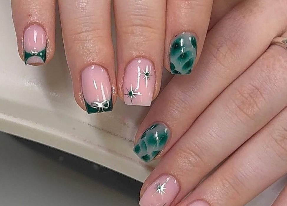 Stylish nail art featuring green designs at Forge Beauty Coolock, Dublin, County Dublin, IE.