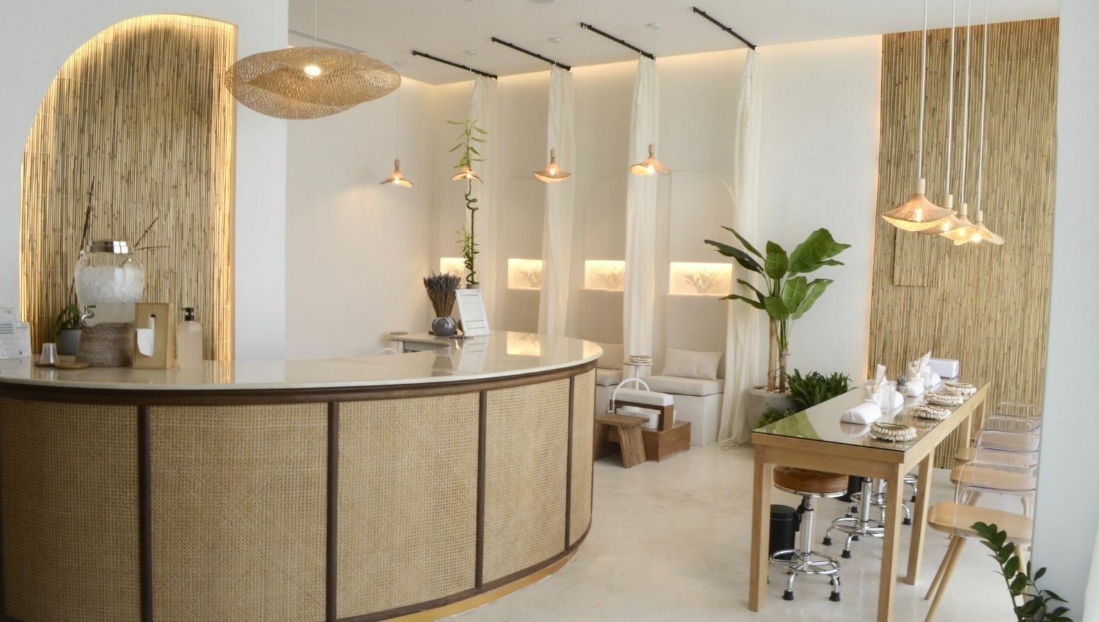 Serene interior of Cuteicles Nail Spa in Riyadh, Riyadh Province, SA, featuring bamboo decor and modern amenities.