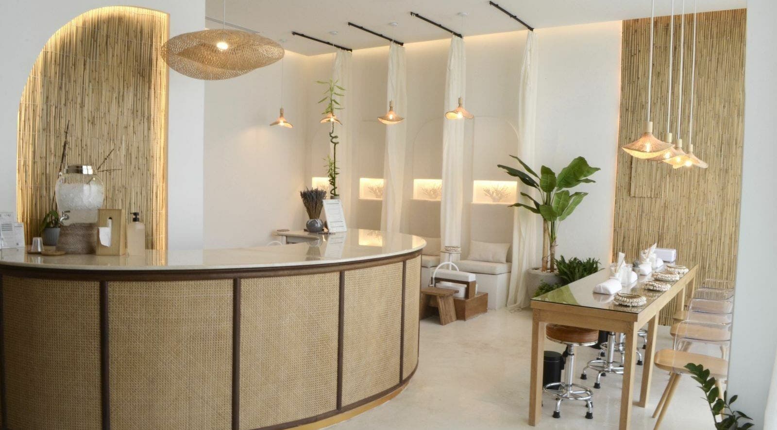 Serene interior of Cuteicles Nail Spa in Riyadh, Riyadh Province, SA, featuring bamboo decor and modern amenities.