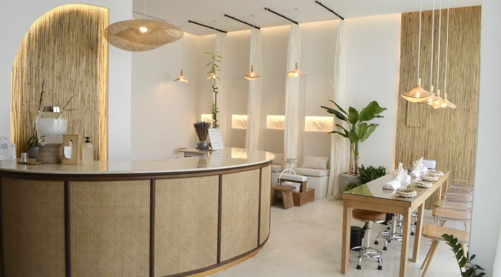 Serene interior of Cuteicles Nail Spa in Riyadh, Riyadh Province, SA, featuring bamboo decor and modern amenities.