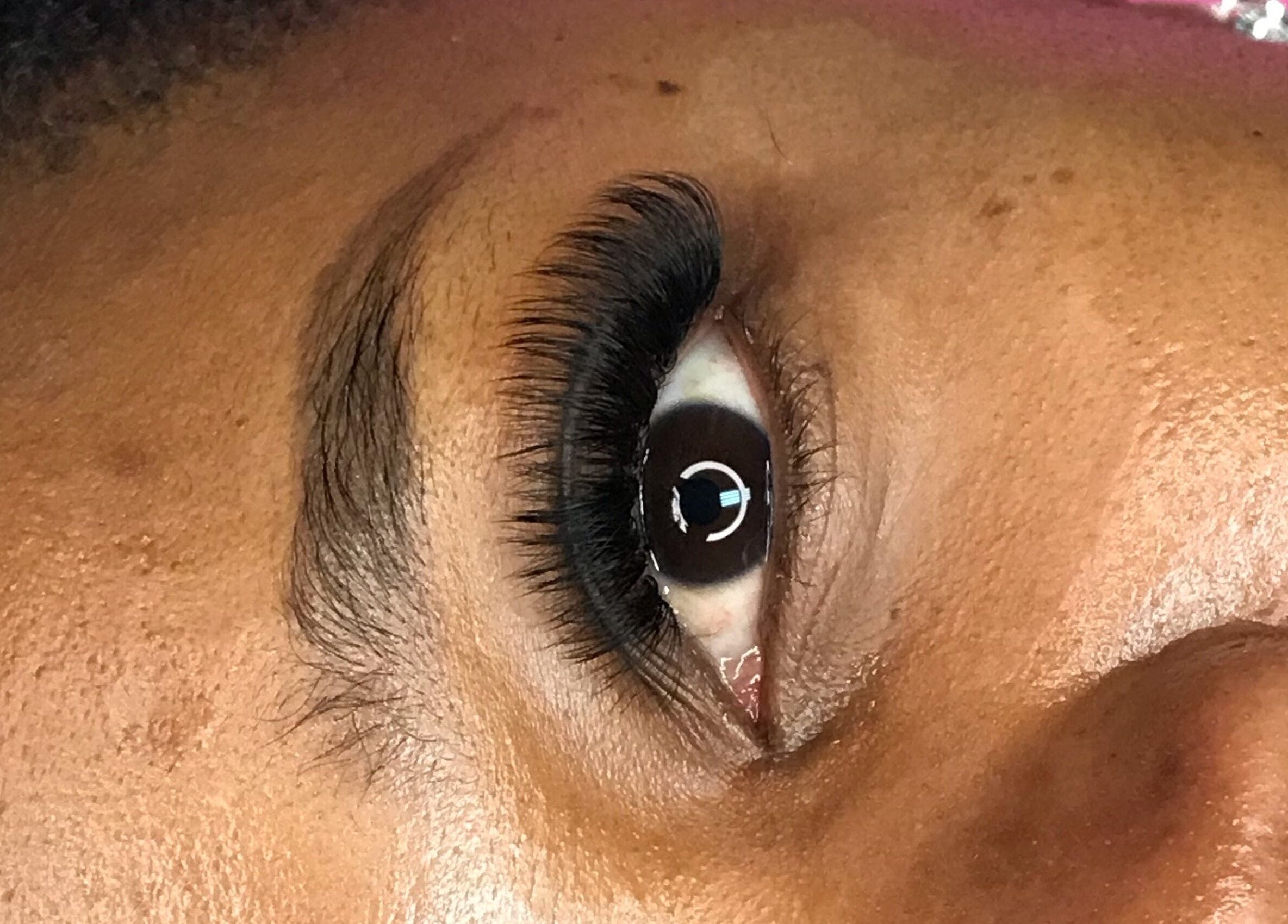 Close-up of eyelash extensions at Lashes by Mynxy Beauty Bar, Sandton, Gauteng, ZA.