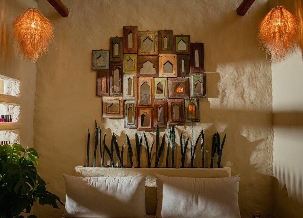 Cozy corner with plant decor and framed art at Verve Spa Alrabi, Riyadh, Riyadh Province, SA.