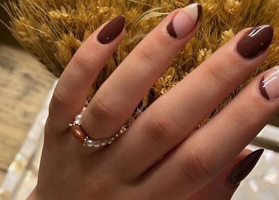 Stylish brown and nude manicure at Verve Spa Alrabi, Riyadh, Riyadh Province, SA.