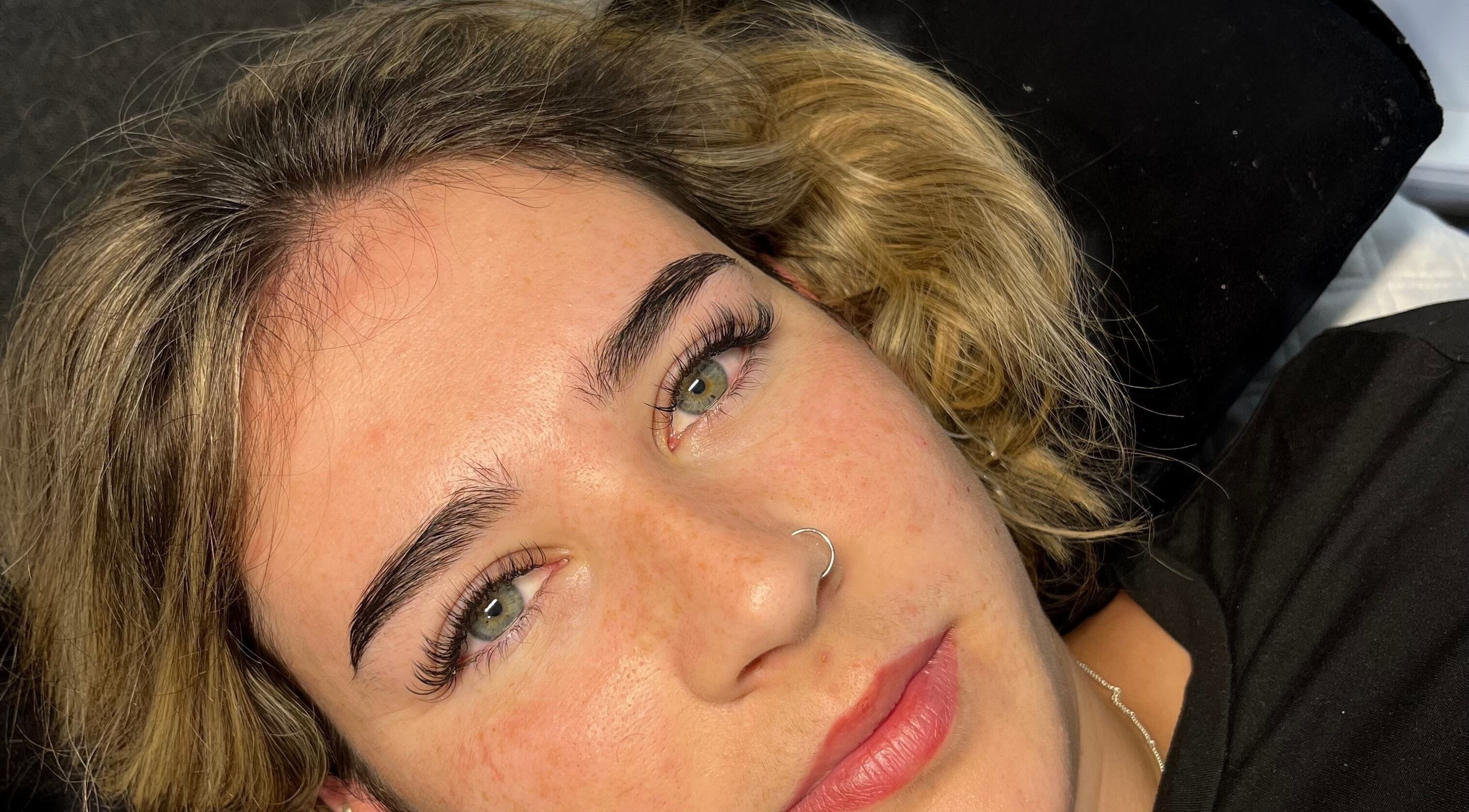 Close-up of lashes done at Lashedbycharl, Manchester, England, GB, showcasing natural beauty and expert styling.