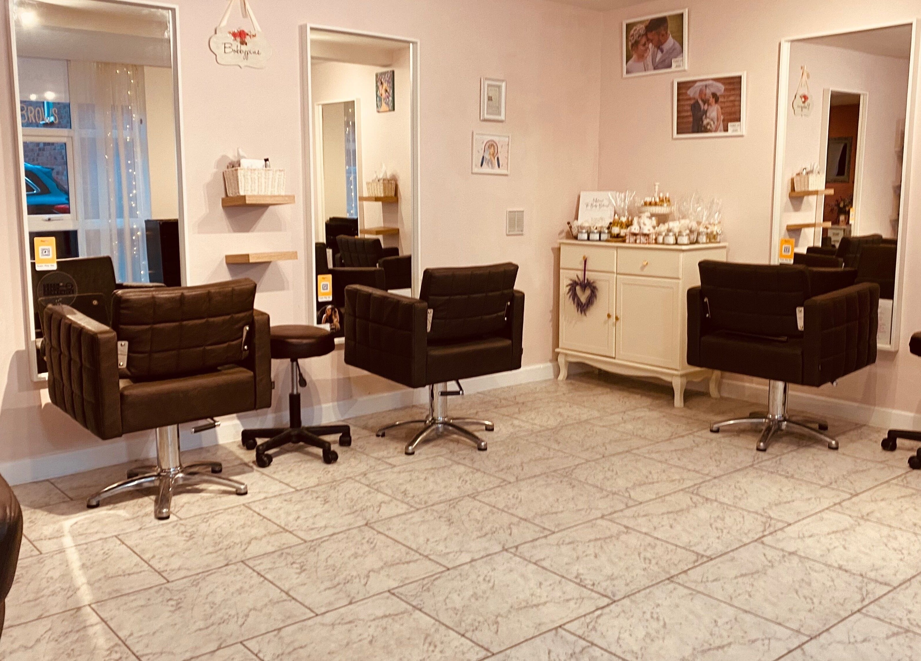 Elegant salon interior at Bobbypins (new clients please contact us first!) in Bromsgrove, England, GB.