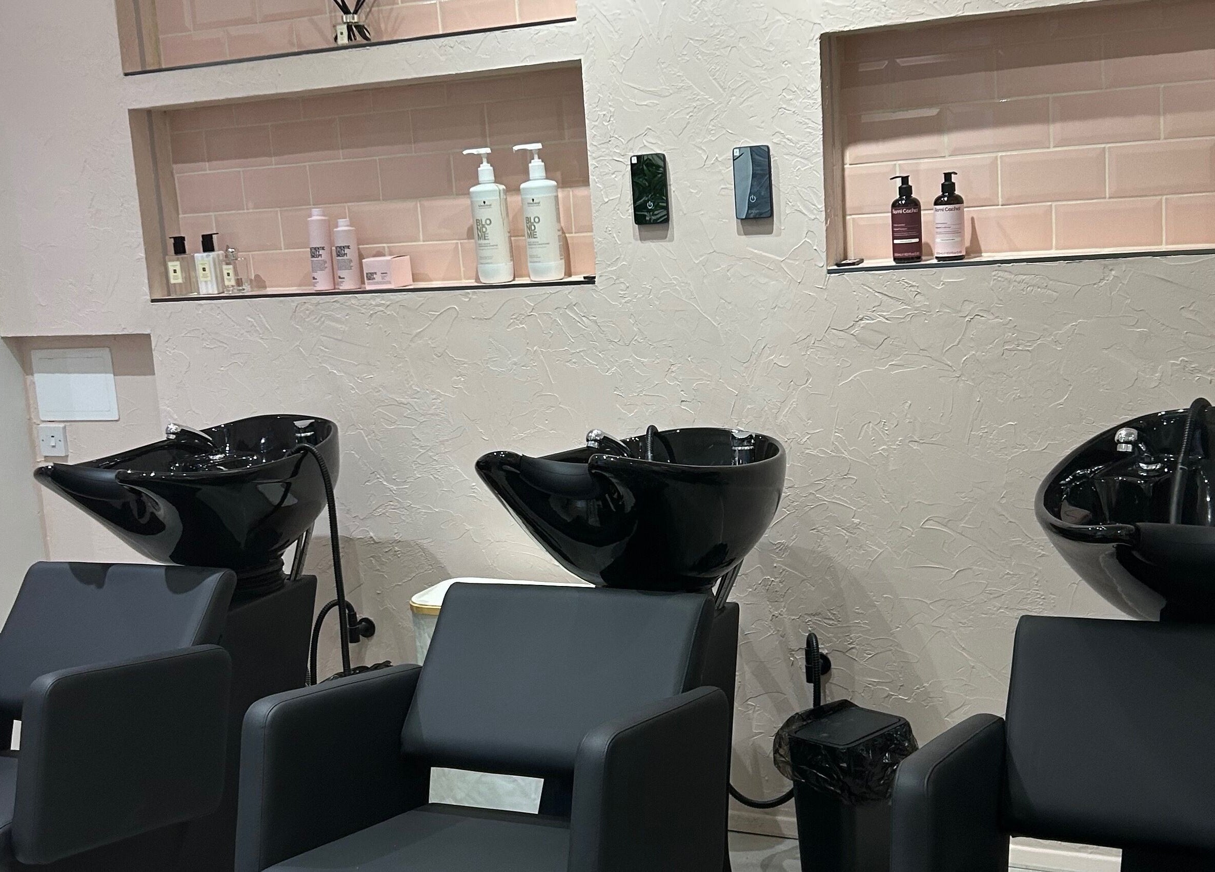 Stylish wash stations at Jodie Create | Vanity Studio Aberdeen, featuring sleek modern chairs in Aberdeen, Scotland, GB.